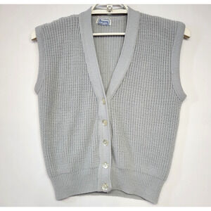 Vintage Brunny Sweater Vest Mens Gray Acrylic Button Front Made USA 80s Knit